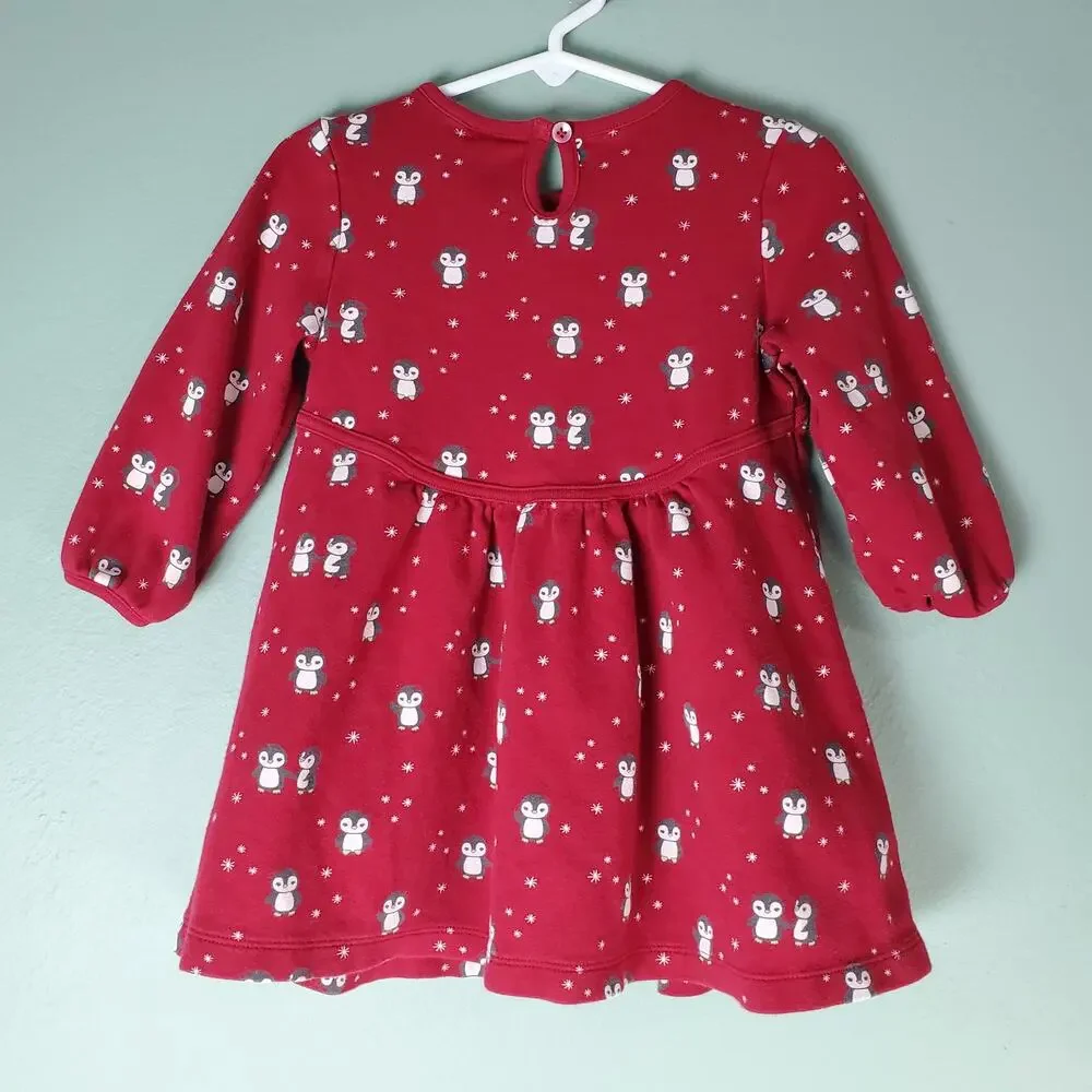 Gymboree Penguin Chalet Toddler Girls Red Penguin Knit Long Sleeve Dress Size 2T